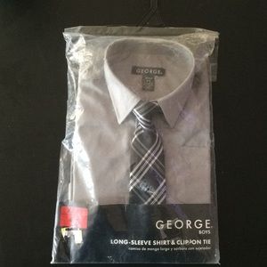 Long sleeve dress shirt with clip on tie